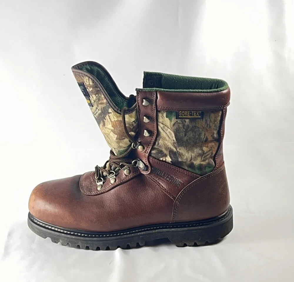 Wolverine Goretex Thinsulate Camo Hunting Boots Men US 10 1/2 Leather Lace Up